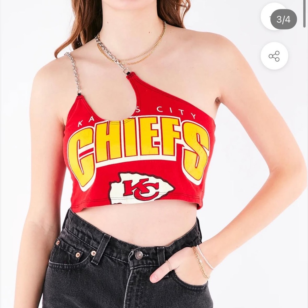 Vintage Chiefs One Shoulder Double Chain Strap Crop Top (one of a kind)